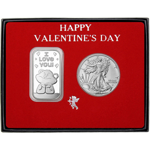 Valentine I Love You Bear Silver Bar and Silver American Eagle 2pc Gift Set Valentine I Love You Bear Silver Bar and Silver American Eagle 2pc Gift Set