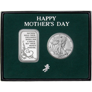 Happy Mother's Day Forever Hearts Silver Bar and Silver American Eagle 2pc Gift Set