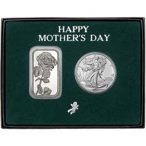 Happy Mother's Day Rose Silver Bar and Silver American Eagle 2pc Gift Set