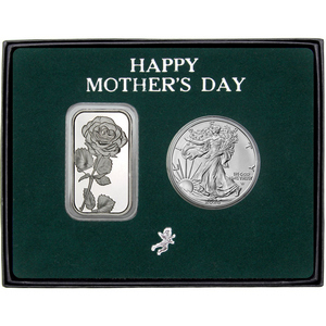 Happy Mother's Day Rose Silver Bar and Silver American Eagle 2pc Gift Set Happy Mother's Day Rose Silver Bar and Silver American Eagle 2pc Gift Set