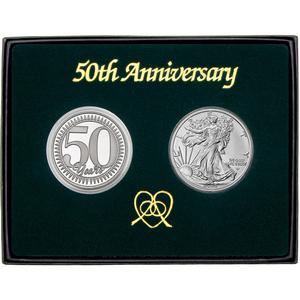 50th Anniversary Year Silver Medallion and Silver American Eagle 2pc Gift Set 50th Anniversary Year Silver Medallion and Silver American Eagle 2pc Gift Set