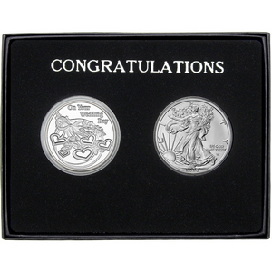 Congratulations Wedding Day Silver Medallion and Silver American Eagle 2pc Gift Set Congratulations Wedding Day Silver Medallion and Silver American Eagle 2pc Gift Set