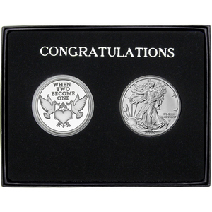 Wedding Doves Silver Medallion and Silver American Eagle 2pc Gift Set Wedding Doves Silver Medallion and Silver American Eagle 2pc Gift Set