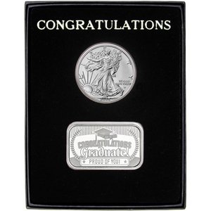 Congratulations Graduation Year 2025 Silver Bar and Silver American Eagle 2pc Gift Set Congratulations Graduation Year 2025 Silver Bar and Silver American Eagle 2pc Gift Set
