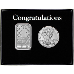 Congratulations Because of the Brave Soldier Silver Bar and Silver American Eagle 2pc Gift Set Congratulations Because of the Brave Soldier Silver Bar and Silver American Eagle 2pc Gift Set