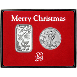 Merry Christmas No Place Like Home Cardinals Silver Bar and Silver American Eagle 2pc Box Gift Set Merry Christmas No Place Like Home Cardinals Silver Bar and Silver American Eagle 2pc Box Gift Set