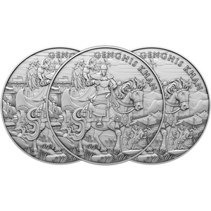 Genghis Kahn Legendary Warriors Series 1oz .999 Silver Medallion 3pc Genghis Kahn Legendary Warriors Series 1oz .999 Silver Medallion 3pc