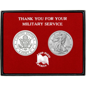 Military Service US Army Medallion and Silver American Eagle 2pc Gift Set