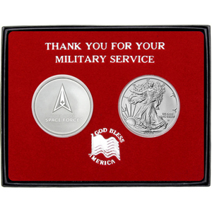 Military Service US Space Force Medallion and Silver American Eagle 2pc Gift Set Military Service US Space Force Medallion and Silver American Eagle 2pc Gift Set