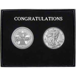 Congratulations Champs! Silver Medallion and Silver American Eagle 2pc Gift Set Congratulations Champs! Silver Medallion and Silver American Eagle 2pc Gift Set