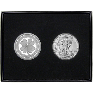 Lucky Four Leaf Clover Silver Medallion and Silver American Eagle 2pc Gift Set Lucky Four Leaf Clover Silver Medallion and Silver American Eagle 2pc Gift Set