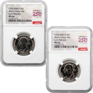 2026 P & D Semiquincentennial Quarters Revolutionary War 2pc Set MS66 ER NGC America 250 Label