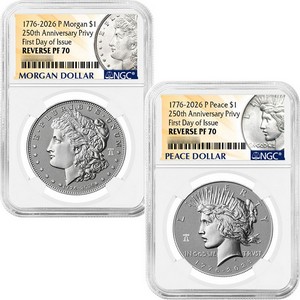 1776-2026 Reverse Proof Morgan and Peace Silver Dollar Set 250th Anniversary Liberty Bell Privy NGC 1776-2026 Reverse Proof Morgan and Peace Silver Dollar Set 250th Anniversary Liberty Bell Privy NGC