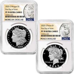 2025 S Morgan and Peace Silver Dollar Set PF70 UC FDI NGC Morgan Peace Dollar Label