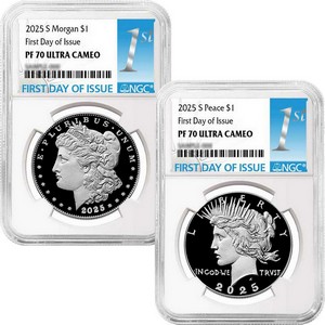 2025 S Morgan and Peace Silver Dollar Set PF70 UC FDI NGC 1st Label