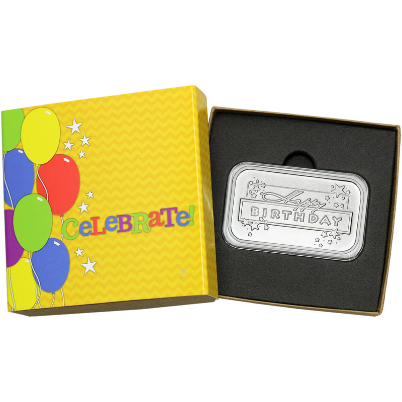 2020 Happy Birthday Balloons 1oz .999 Silver Round by SilverTowne in Gift Box 