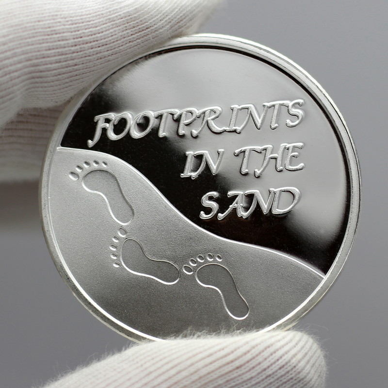 SilverTowne Footprints In The Sand 1oz .999 Fine Round in Religious Gift Box 