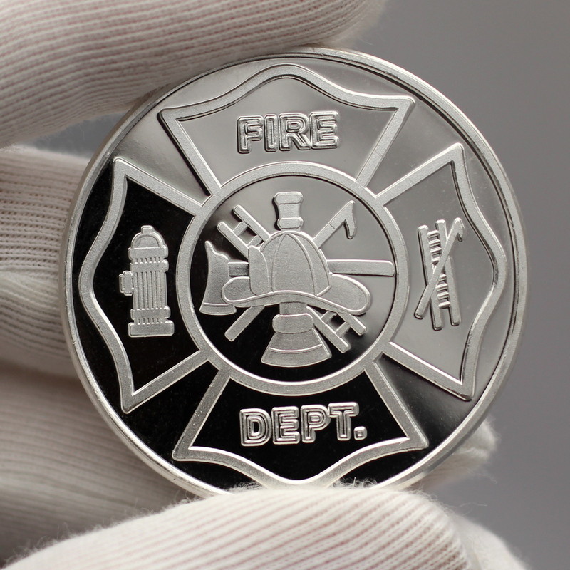 1-oz 999 FN SILVER Firefighter's w/Engraveable Reverse Rd+AT Hldr+Extras! Gift 