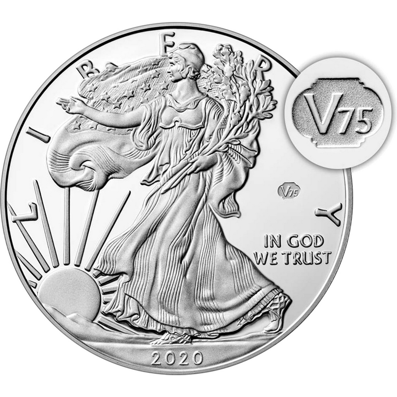 希少！イーグル銀貨2020-Wプルーフ Silver Eagle V75 2020-W V75 Silver Eagle $1 PF 70 Ultra Cameo NGC WWII Privy