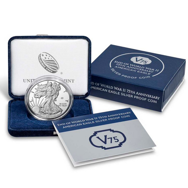 WWII Silver 75th Eagle V75 イーグル銀貨 2020W V75 Privy Proof SAE PF in OGP | SilverTowne
