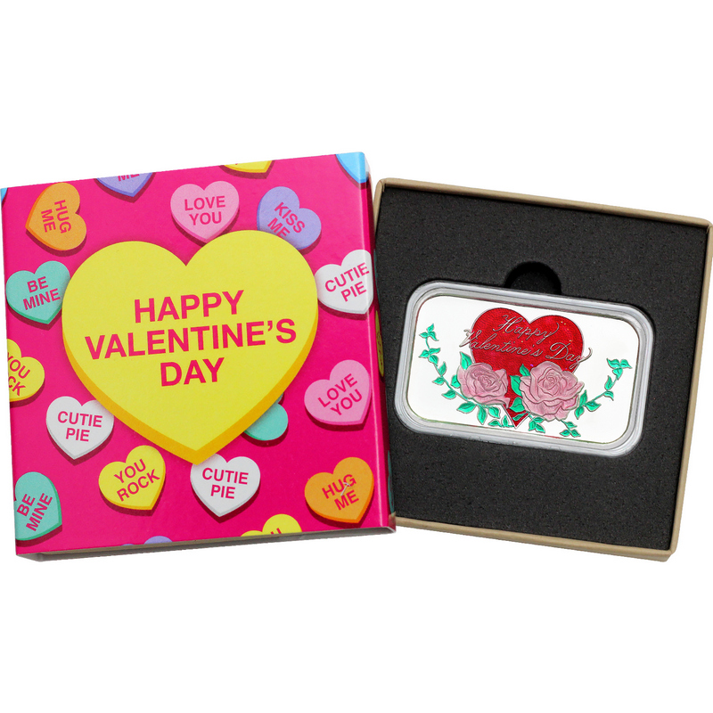 Happy Valentine's Day Roses Hand Enameled 1 oz Silver Bar 2026