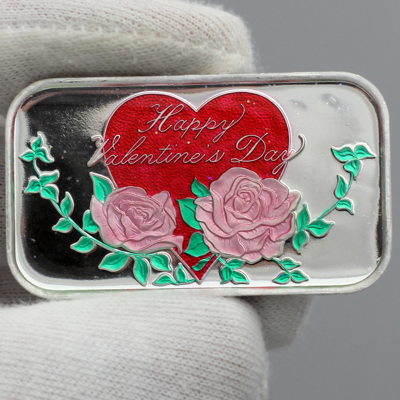 Happy Valentine's Day Roses Hand Enameled 1 oz Silver Bar 2026