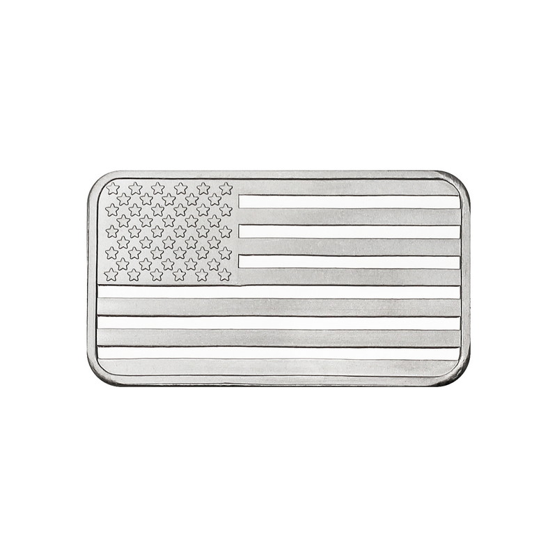 1 oz ounce U.S United States of America Flag 100 Mills .999 Silver Plated Bar