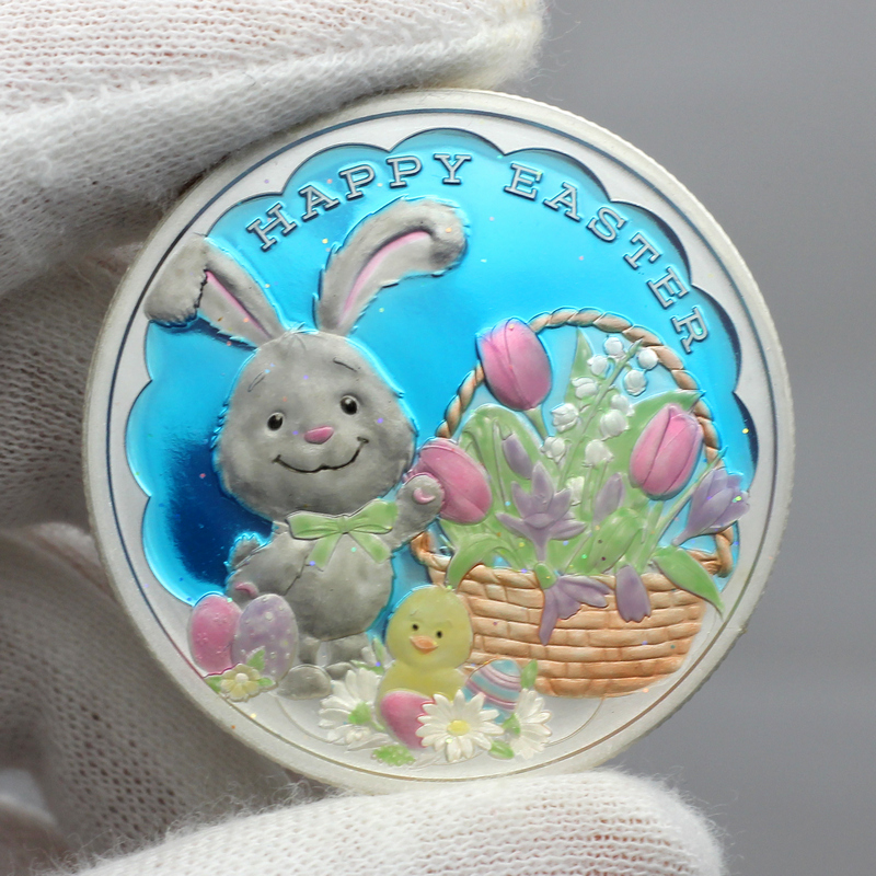 Hand-Enameled Happy Easter Bunny 1 oz .999 Fine Silver Medallion