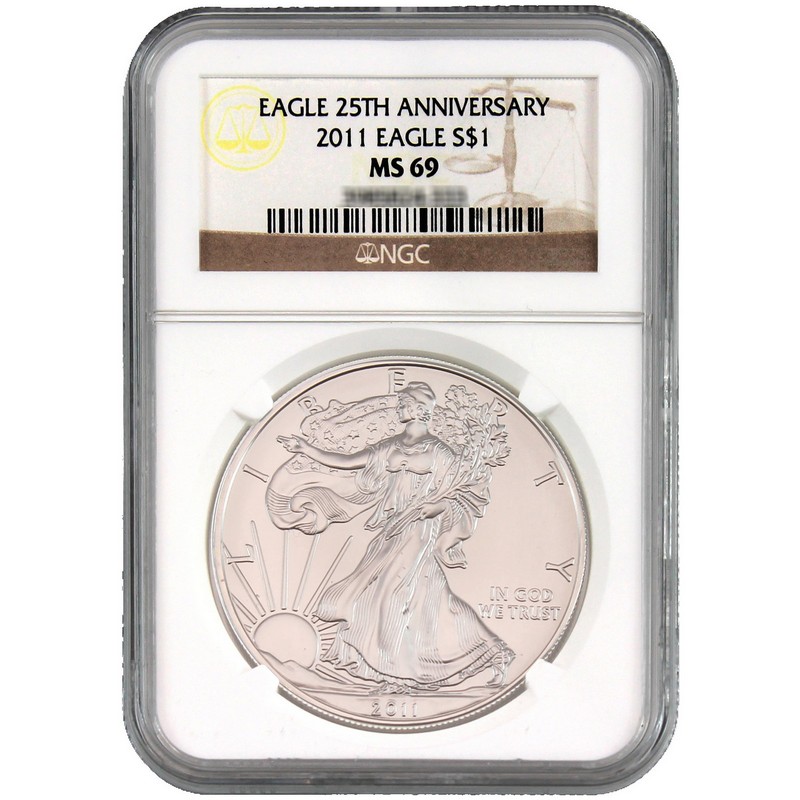 2011 W EAGLE 銀貨 MS 69 NGC認証 SilverTowne - 2011 Silver American Eagle 25th Anniversary