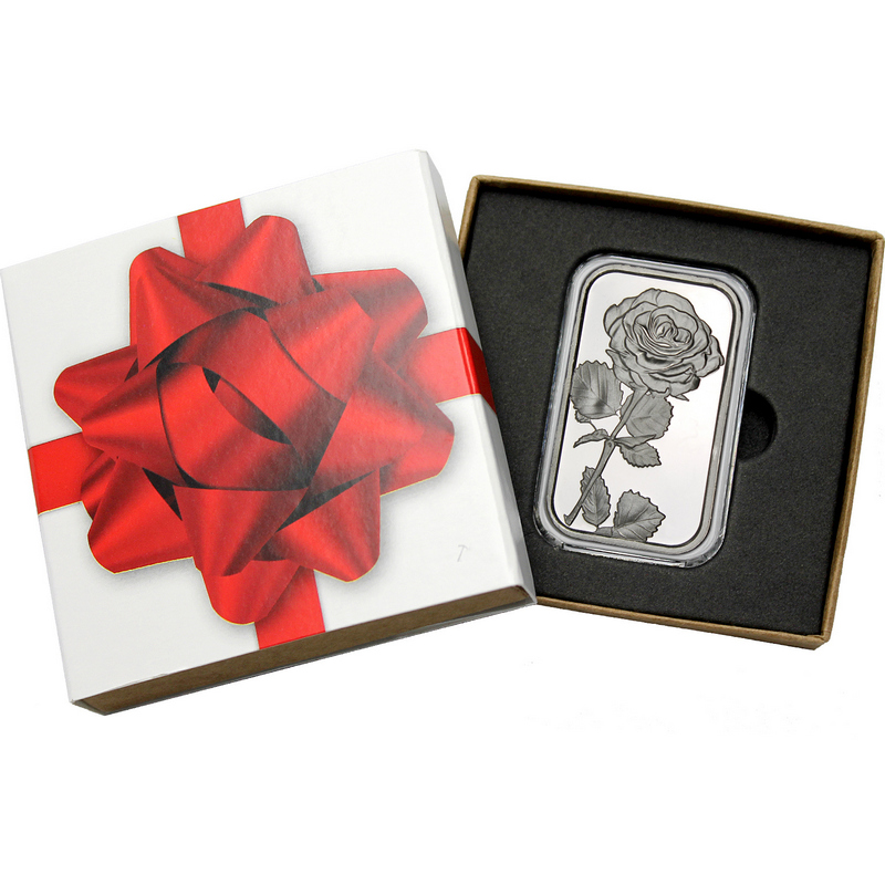 I LOVE YOU HAPPY VALENTINES DAY RED ROSE ENAMEL SILVER METAL LEAVES PRESENT ONE