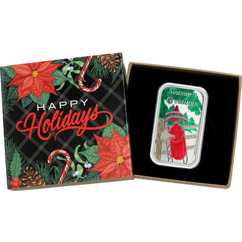 2026 Season's Greetings Winter Sledding Enameled 1 oz .999 Silver