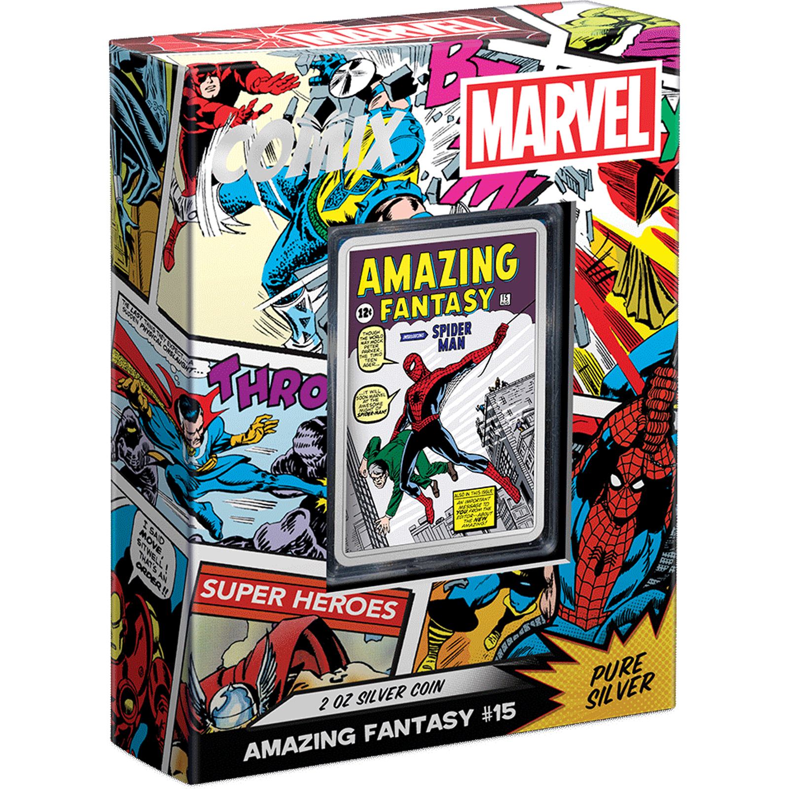 Silver Marvel COMIX™ #15 Origin of Spider-Man 2oz Coin