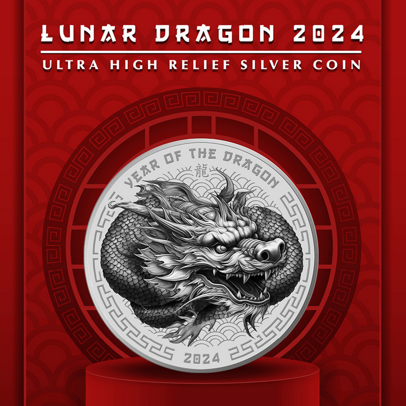 2024 Fiji Silver Year of the Dragon UHR BU Coin | SilverTowne 2024 Fiji Silver Year of the Dragon UHR BU Coin | SilverTowne