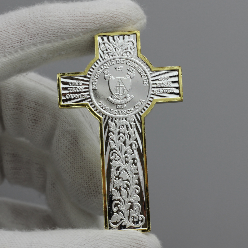 2026 Cameroon Crucifix 1 oz .999 Fine Silver Gilded Coin | SilverTowne