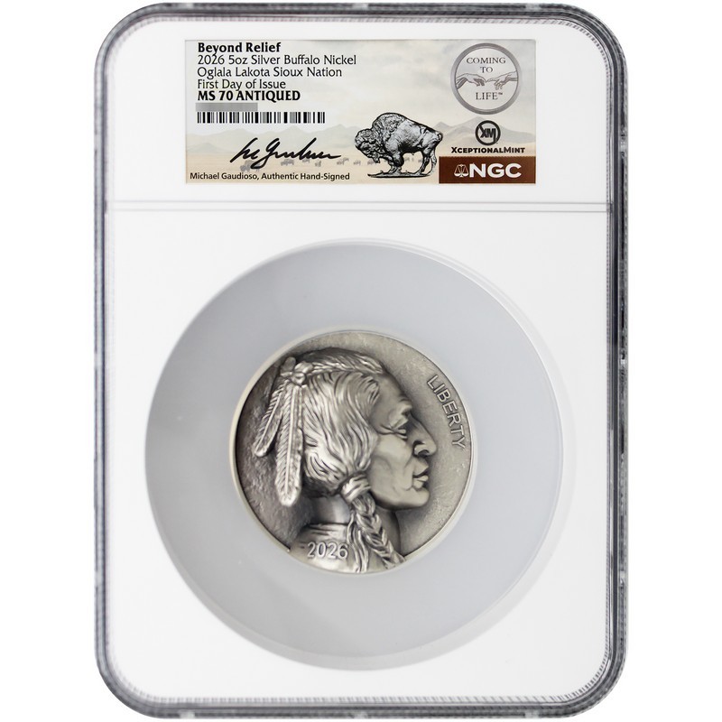 2026 5oz Silver Buffalo Nickel NGC MS70 FDI Signed | SilverTowne