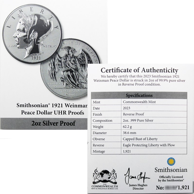 2023) 1921 Weinman Peace Dollar 2oz Silver (Private Issue