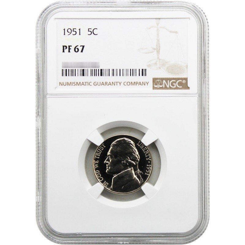パーフェクトヴォルテックス　シークレット 1951 Proof Jefferson Nickel PF67 NGC | SilverTowne