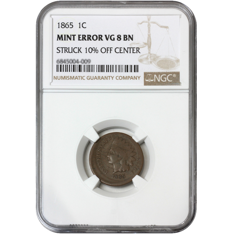 COIN35ページ 1865 Indian Head Cent Mint Error VG8 BN NGC Struck 10% off
