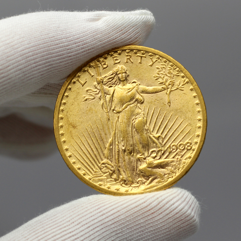 1908 $20 Saint Gaudens No Motto Gold Coin.
