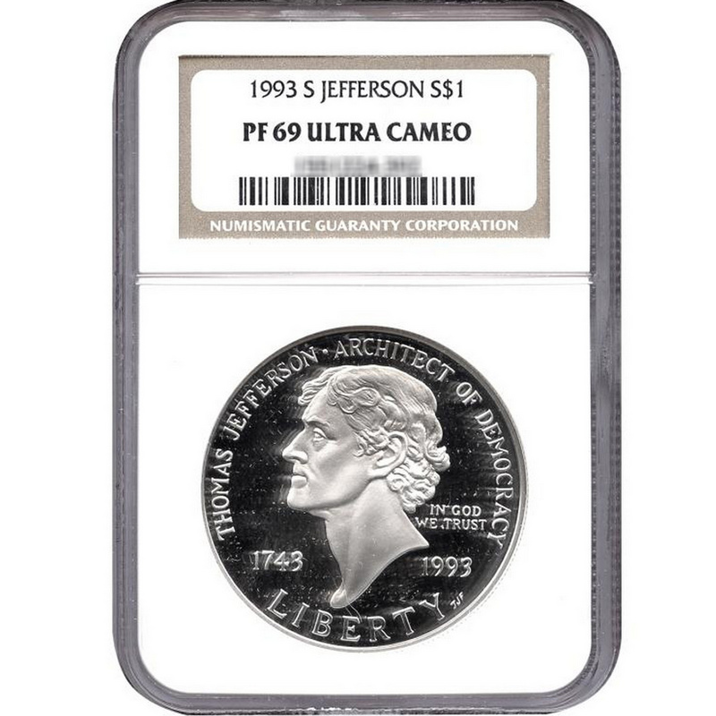 1993 S Thomas Jefferson PF69 NGC | SilverTowne