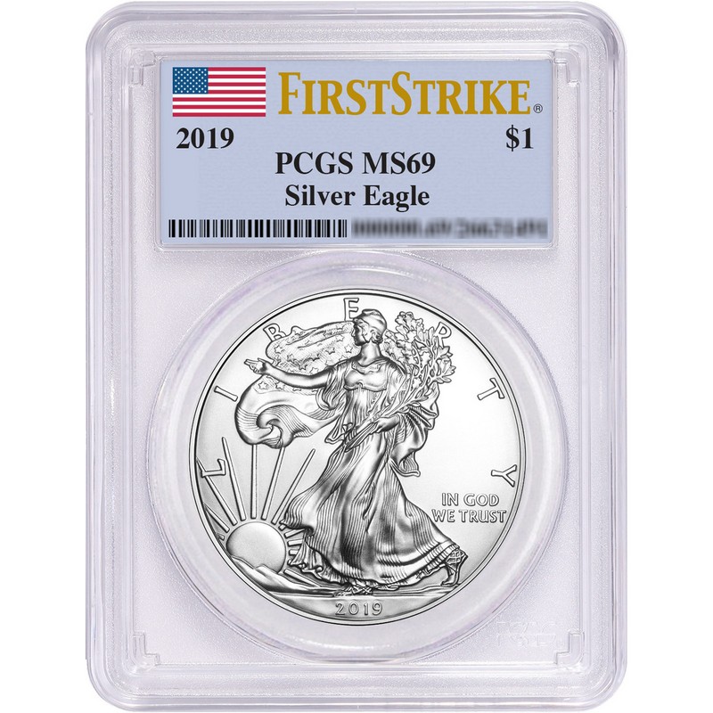 Flag Label Lot of 2-2019 1 oz Silver American Eagle $1 Coin PCGS MS 69 FS