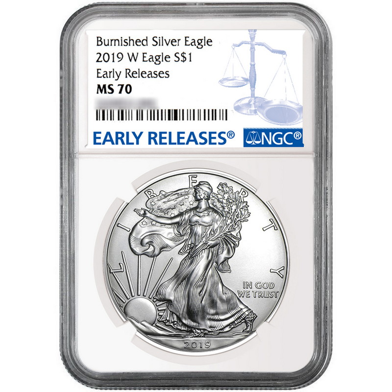 2018-W Burnished $1 American Silver Eagle NGC MS70 Blue ER Label Red Core 