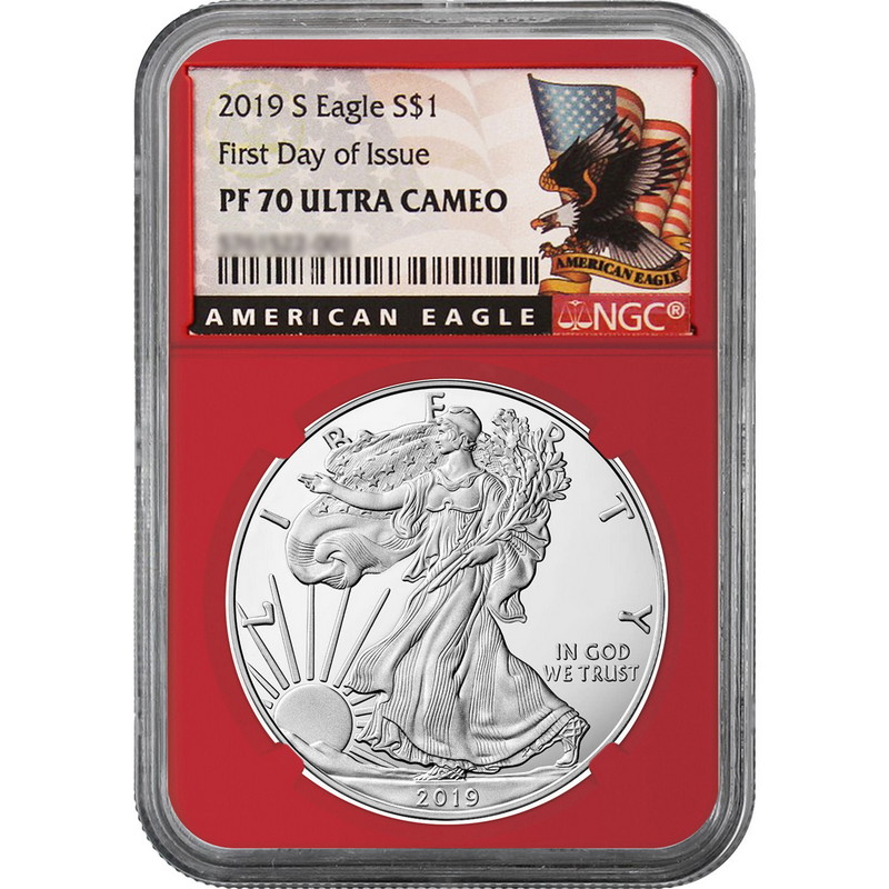 2019-W Proof $1 American Silver Eagle NGC PF70UC FDI Flag Label Red Core