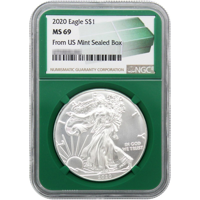 イーグル銀貨-type2 2020PCGS MS69 Silver Eagle Certified Uncirculated Silver Eagle 2020 MS69 NGC - Golden