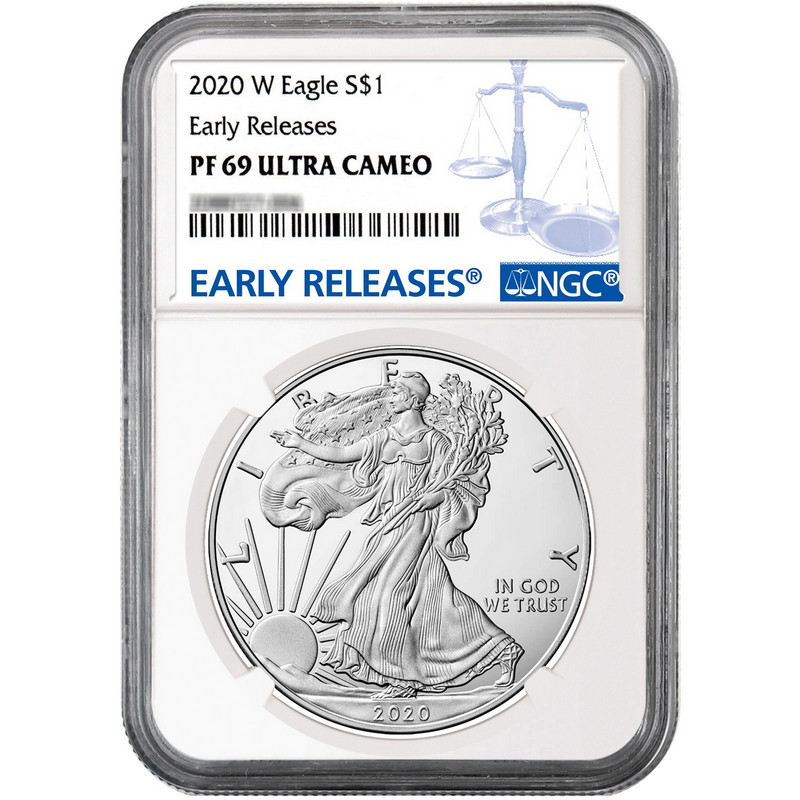 2020 W Silver Eagle Proof NGC PF69 UC Early Releases Blue Label