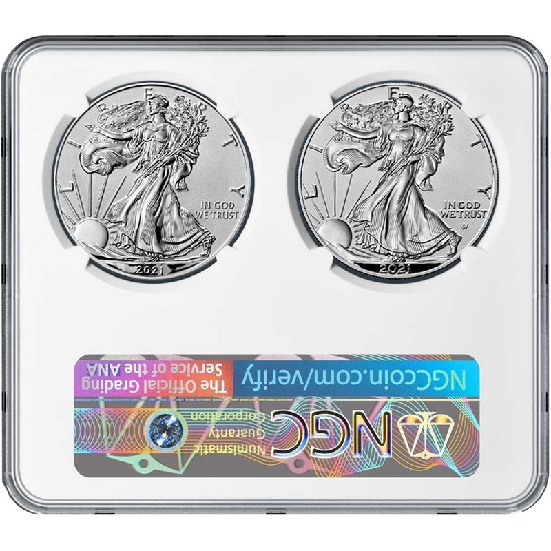 ★リバース×星条旗★2021 ASE2枚組 NGC PF70 FDI 銀貨 RP 2021 Reverse Proof SAE TY-1 TY-2 PF70 FDI NGC Multiholder| SilverTowne