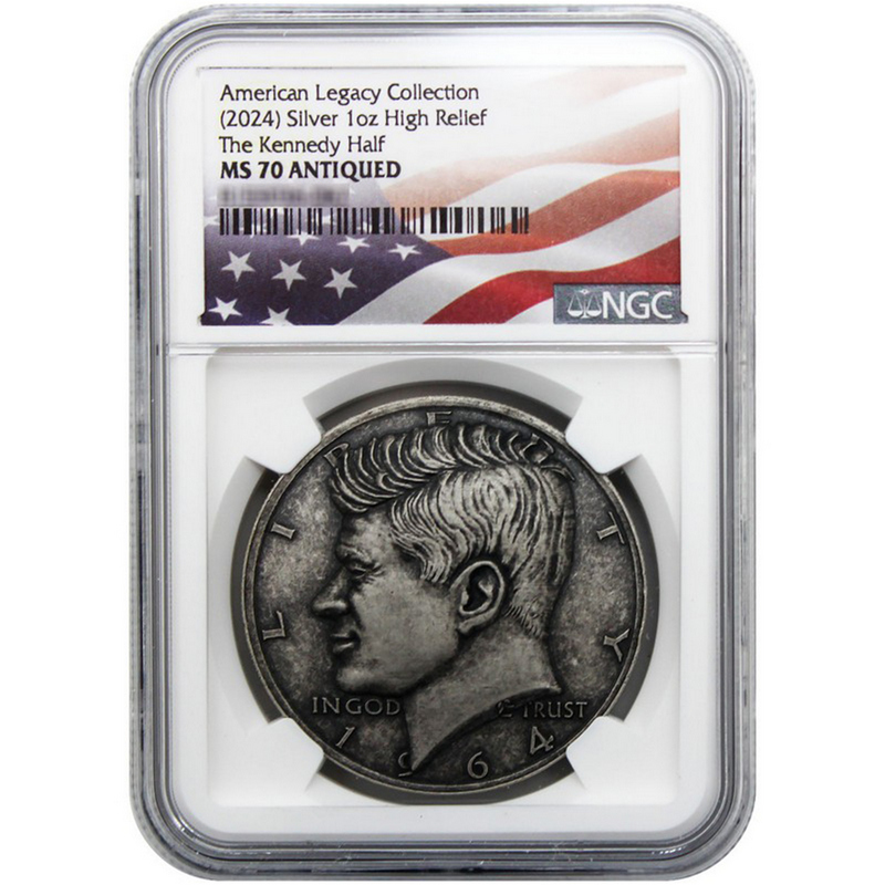Kennedy Half Dollar Antiqued MS70 NGC | SilverTowne