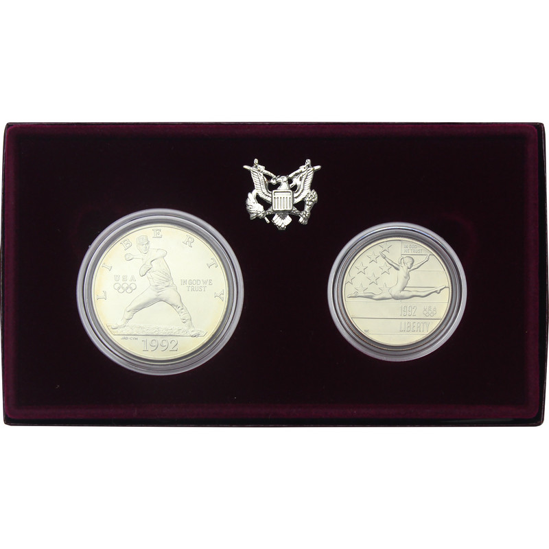 1992 Olympic 2pc Coin Set BU D Baseball Silver Dollar and P
