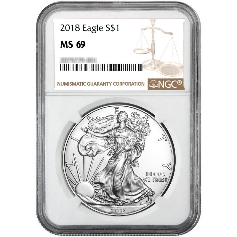 2018 1oz Silver Eagle NGC MS69 Brown Label 