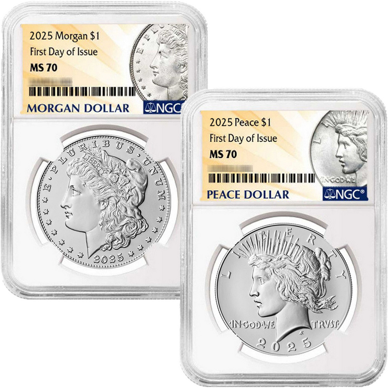 2025 Morgan and Peace Silver Dollar Set MS70 FDI NGC Morgan Peace